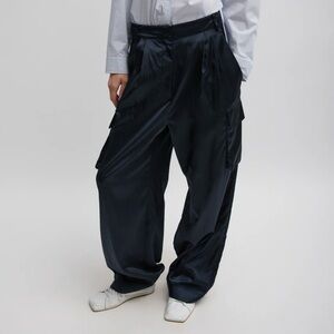 Tibi Shiny Nylon Pleated Stella Cargo Pants